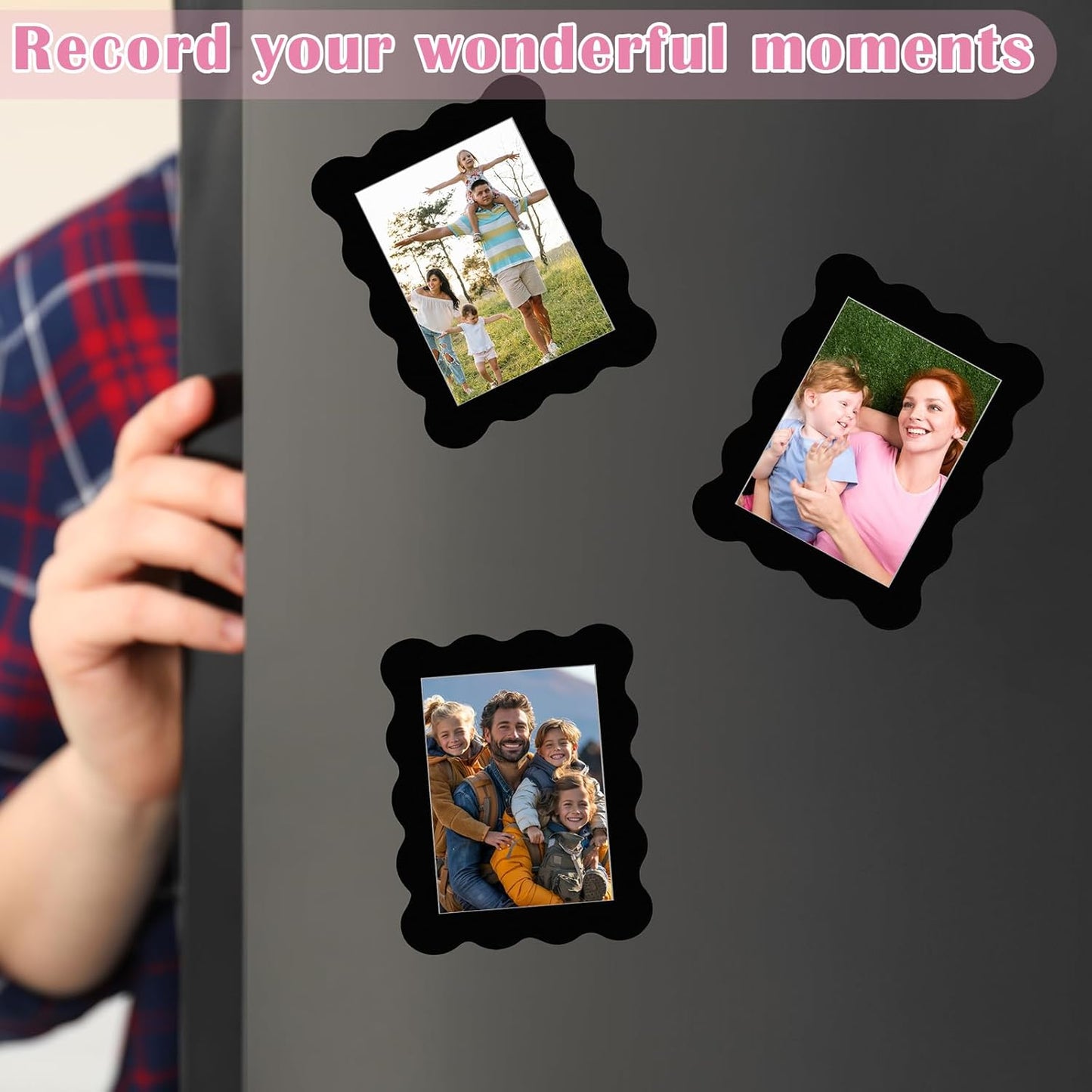 Kingdder 12 Pcs Scalloped Magnetic Picture Frame for Refrigerator 4 x 6 Black Reusable Picture Frame Magnets Decorative Photo Holders for Fridge Home School Office Kitchen Locker Decor
