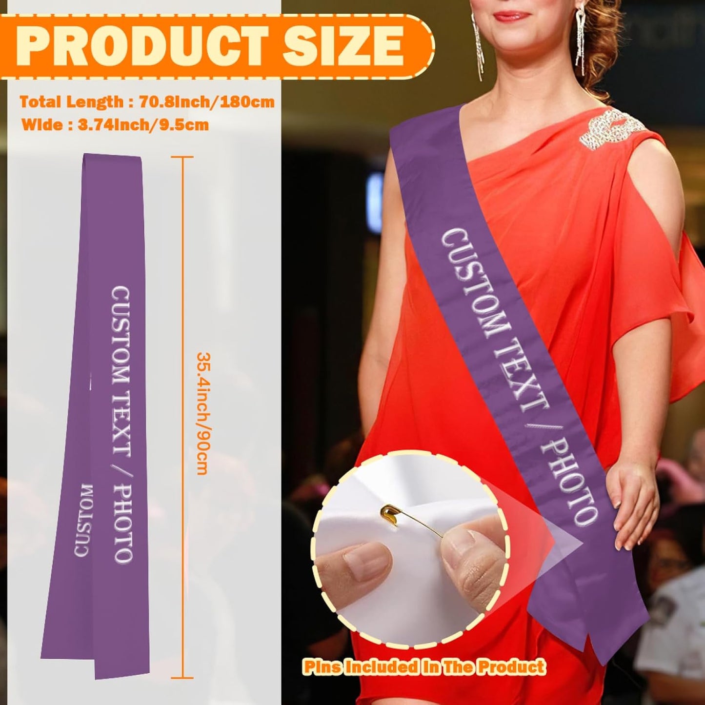 Custom Sash,Personalized Birthday Sash with Text Photo,Customized Bachelorette Sash Quote Sash Bride to Be Sash Color Optional (No decorative edge, Purple)