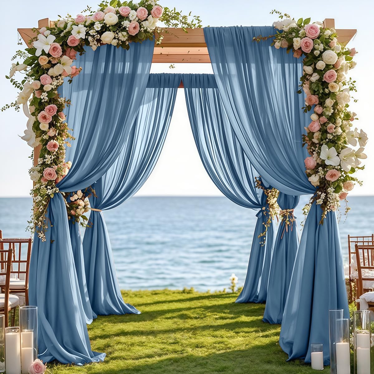 Fall Dusty Blue 2 Panels Wedding Arch Draping Fabric 29" x 20Ft Sheer Drapes Outdoor Curtain for Wedding Party Baby Bridal Shower Arch Ceiling Backdrop Decor