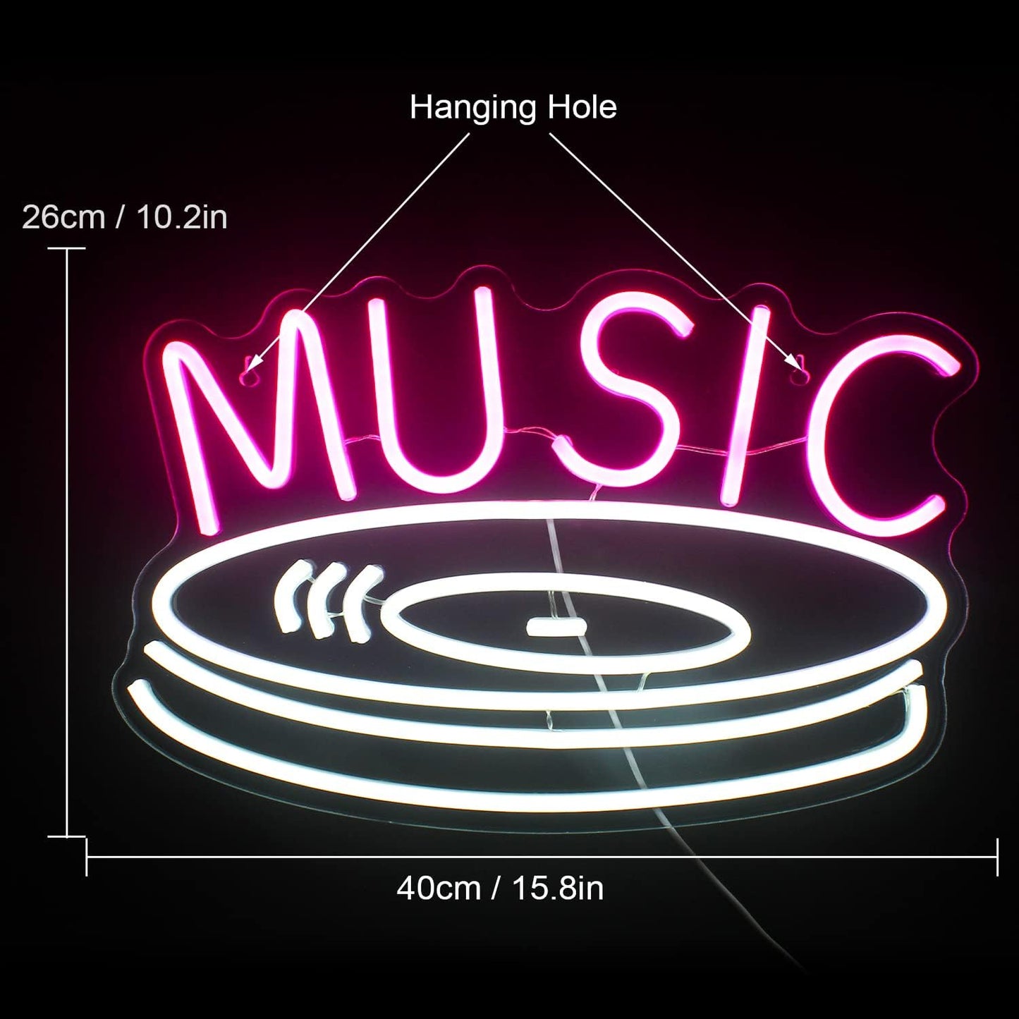 Music Record Neon Sign Pink White Led Neon Light Signs for Wall Decor Usb Light Up Signs for Bedroom Studio Music Live Record Store Kids Room Party Decoration