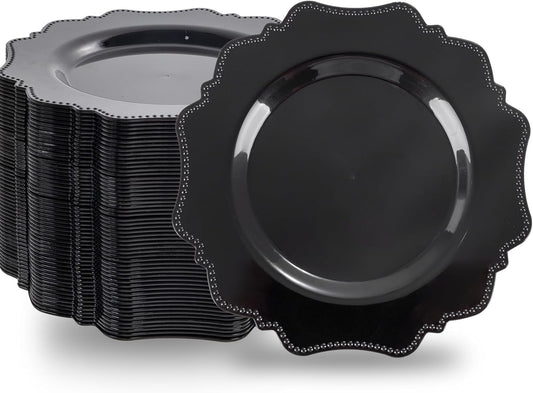 COLOSUS 100pcs Black Plastic Party Dinner Plates - 9.5 Inch- Heavy Duty Disposable Plastic Dinner Plates for Party Wedding and Everyday Use