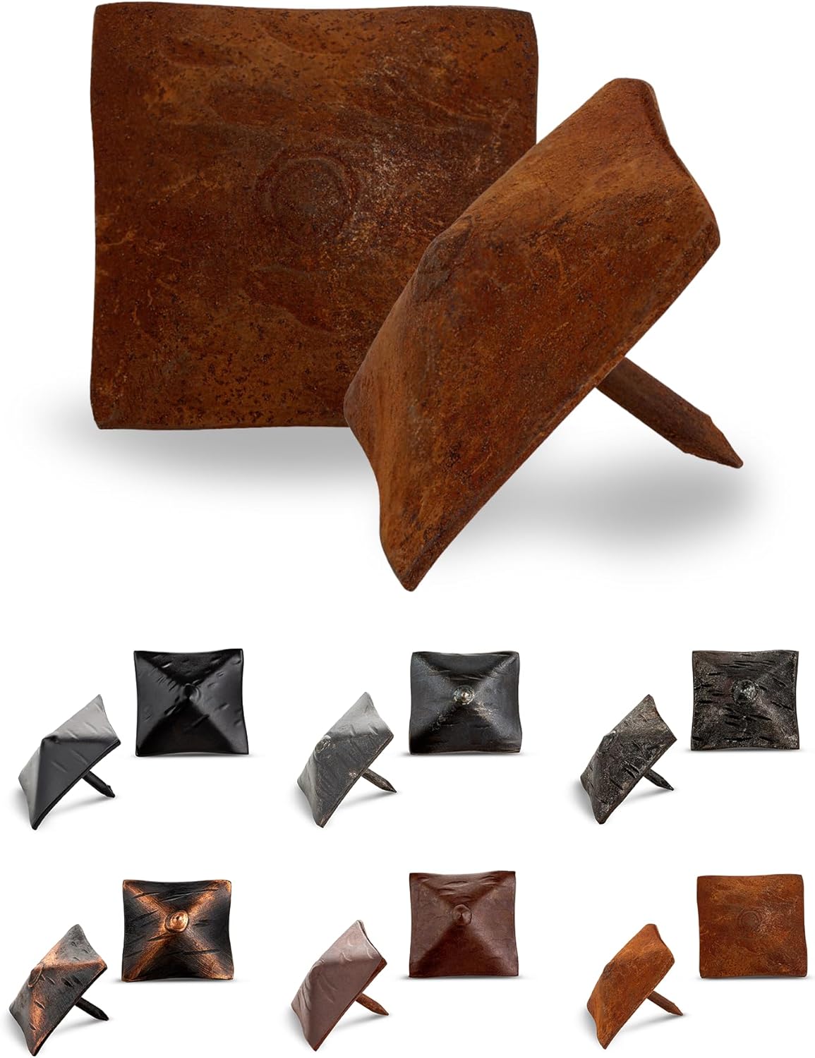 10 Pack 1.25" Square Head Iron Clavos Decorative Nails – Rusted – Handmade Rustic Square Fasteners for Farmhouse Shutters, Faux Wood Beams, Barn Doors, Shutters, and Gates – Ornamental Wood Accent