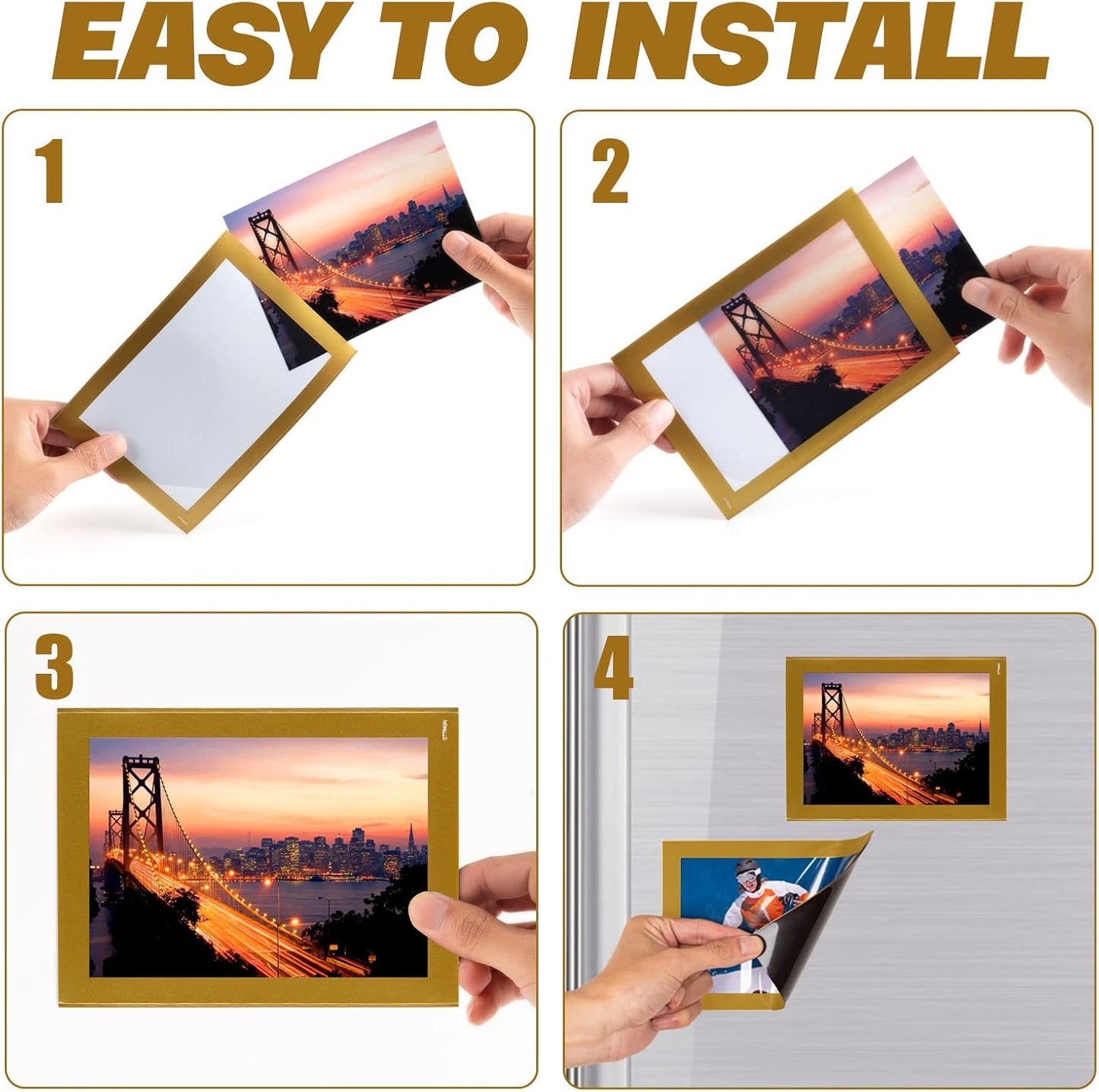 Magnetic Picture Frames(4"X6",10 Pack) with Golden Border,Magnet Photo Frame Pockets/Postcard Holder,Decorations for Home refrigerator/Office Whiteboard/school Locker/Classroom/Party