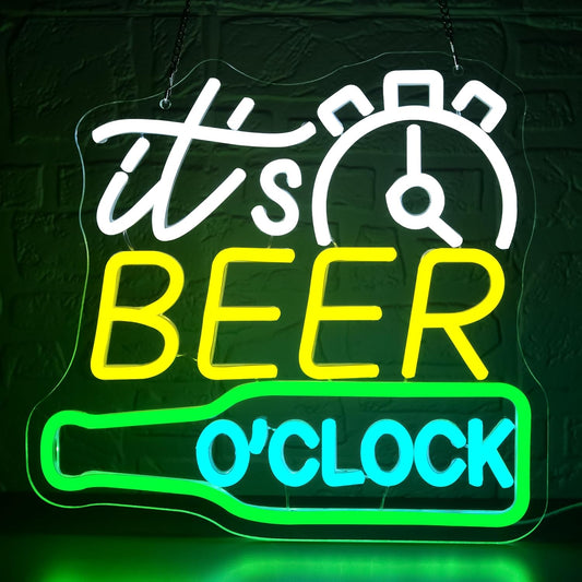 Its Beer O’Clock Neon Sign for Wall Decor Beer Neon Light for Man Cave Dimmable LED Light for Bar Pub Party Restaurant Christmas Birthday Gift Art Size 12.6 * 11.8In (WZCP164)