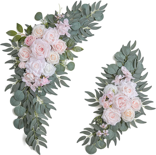 Pink Wedding Arch Flowers Set of 2 for Wedding Welcome Signs, Artificial Wedding Flowers for Wedding Ceremony Outside(Pink & Ivory)