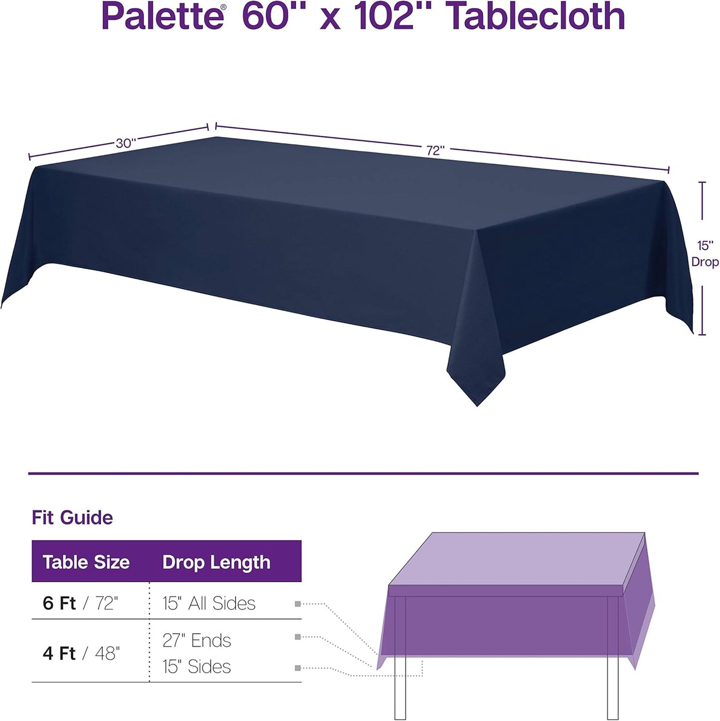 Gee Di Moda Rectangle Tablecloth - 60 x 102 Inch Caribbean Table Cloth for 6 Foot Rectangle Table - Heavy Duty Washable Fabric - for 6 Ft Buffet Table, Holiday Party, Dinner, Wedding & Baby Shower
