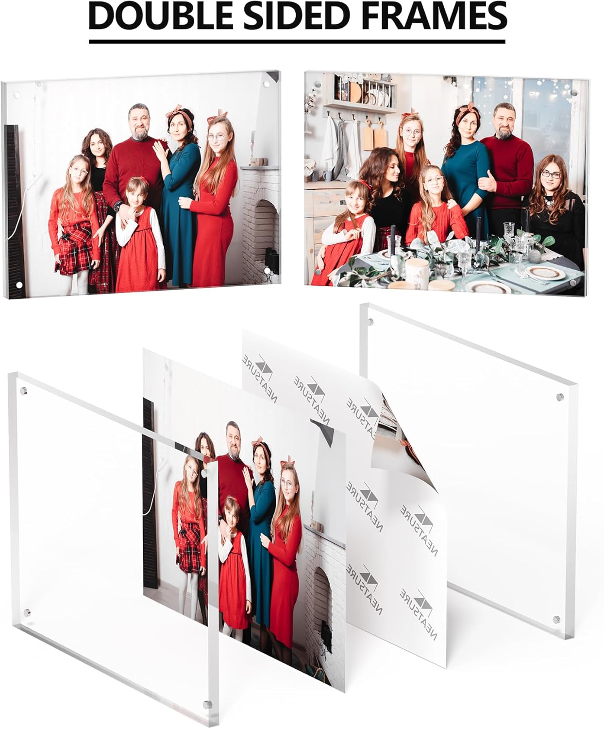 6x8 Acrylic Picture Frame 5 Pack, Clear Freestanding Double Sided Frameless Magnetic Photo Frames, Desktop Display Decor Gift