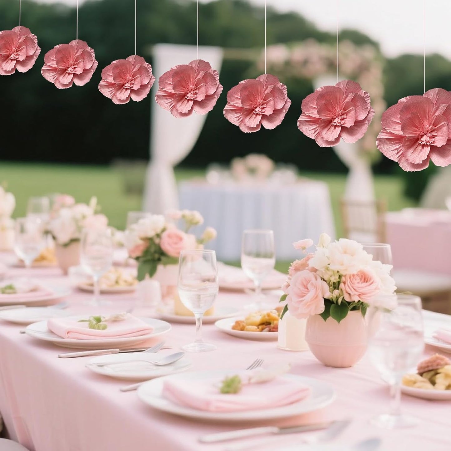 BRT Bearingshui Crepe Paper Flowers Decoration for Wall Total 9 Pcs, Artificial Flowers for Wedding Decor,Flower Backdrop Decor, Baby Bridal Shower Birthday Party, Pink 3D Wall Flowers Decor