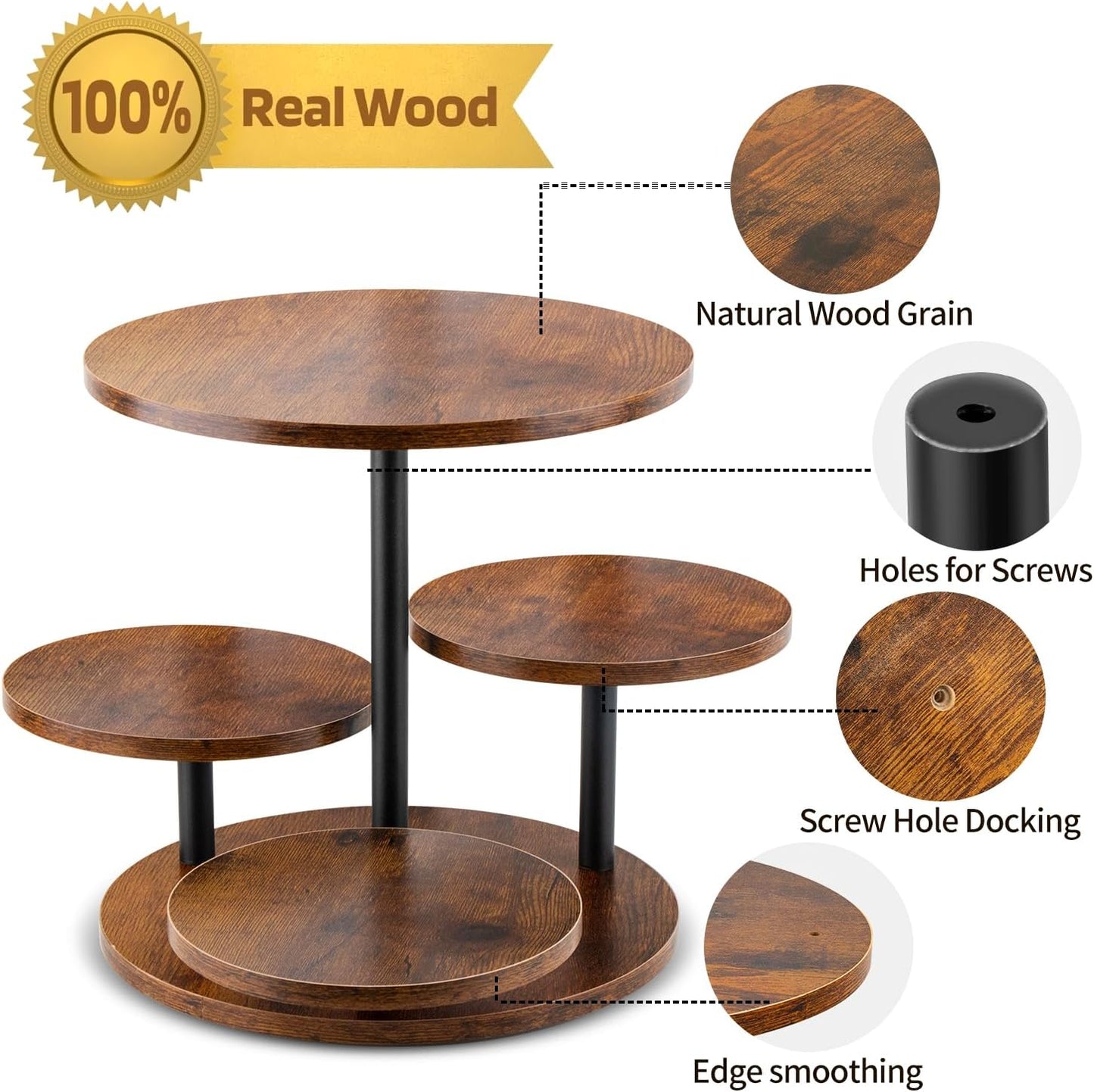 Rustic 4-Tier Rotating Wooden Cupcake Tower Stand for 50-60 Cupcakes, Elegant Dessert Display Tray for Parties, Weddings, and Celebrations