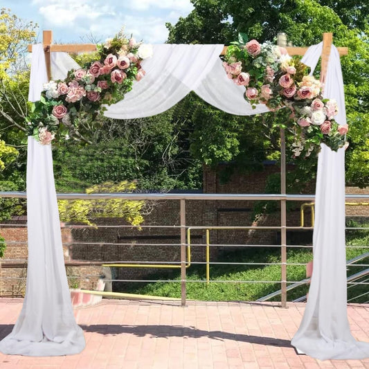 White Wedding Arch Draping Fabric 20Ft Arch for Wedding Ceremony Outside Birch Wood White Chiffon Fabric Drapes Sheer Backdrop Drapes for Party Ceremony Arch Stage