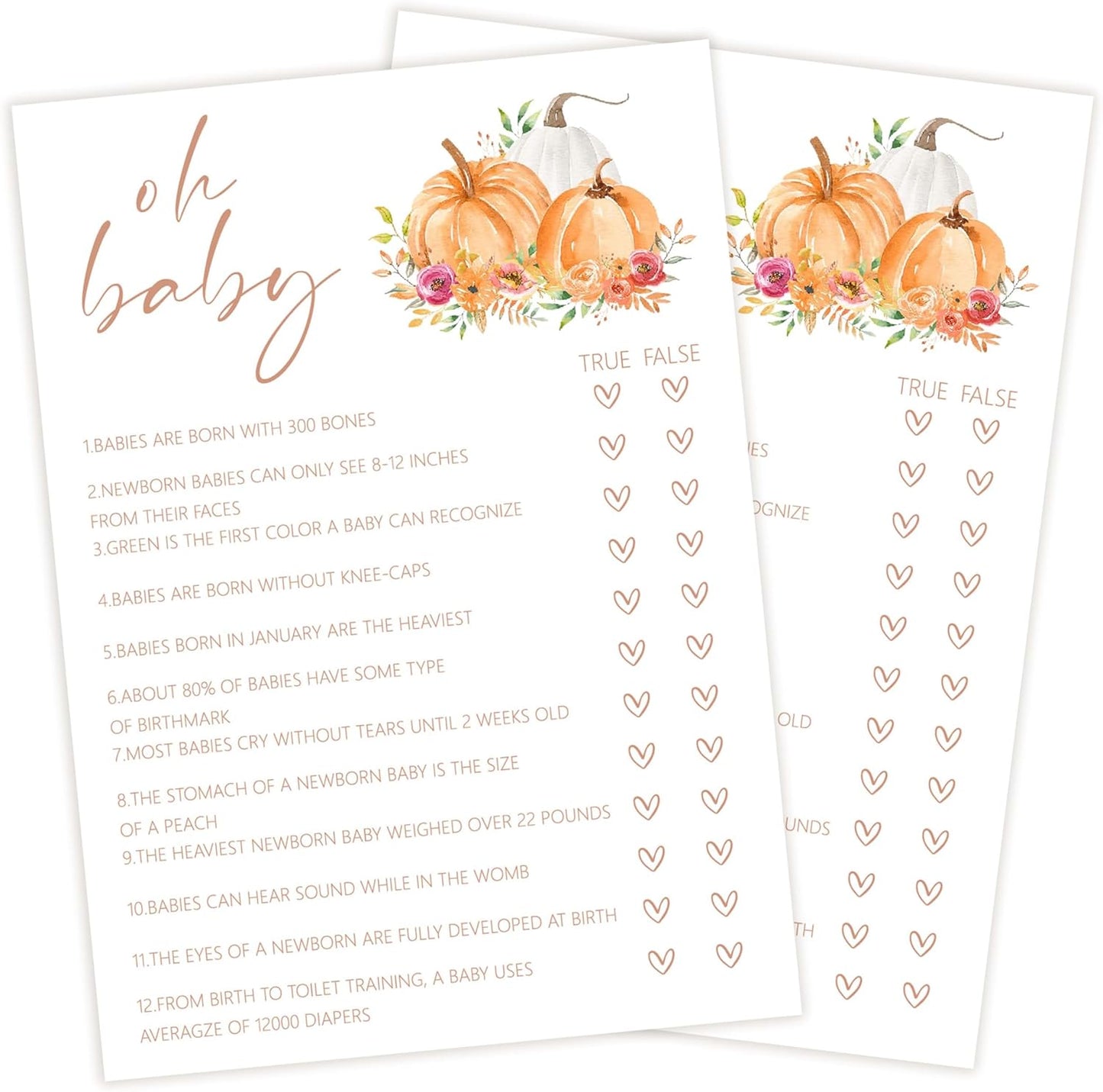 Baby Shower Games, Thanksgiving Oh Baby True or False Game Cards + 1 Answer Card, 25 Sets Baby Gender Reveal Party Decorations Supplies - E04