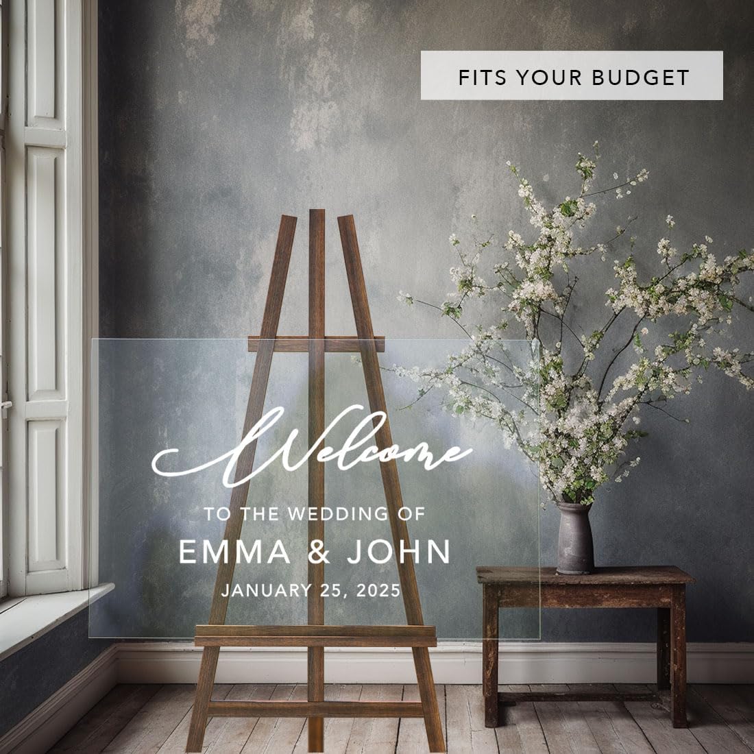 Andaz Press Custom Large Wedding Acrylic Sign, 16 x 24 Inches, Welcome Script, Personalized Sign, Welcome Sign For Modern Wedding Theme