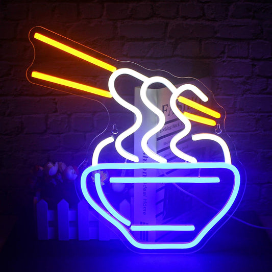 Ramen Neon Sign Blue Led Neon Lights for Wall Decor Noodle Light Up Signs for Resturant Home Bar Kitchen Dinning Room Cafe Japanese Noodle Shop Decorations