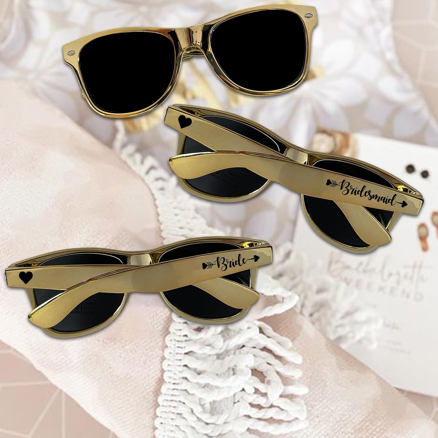 LADY&HOME 10 Pack Bachelorette Sunglasses,Bride Bridesmaid Sunglasses for Bachelorette Party Favors Bridal Shower Supplies (Gold)