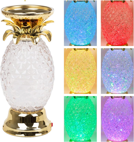 YAKii 9.5" Pineapple LED Color Changing Shine Lamp,Swirling Water Waves Lamp Kid Safe Battery/USB Cable Operated,Table Lamp Candle Holder Table Decoration Gold