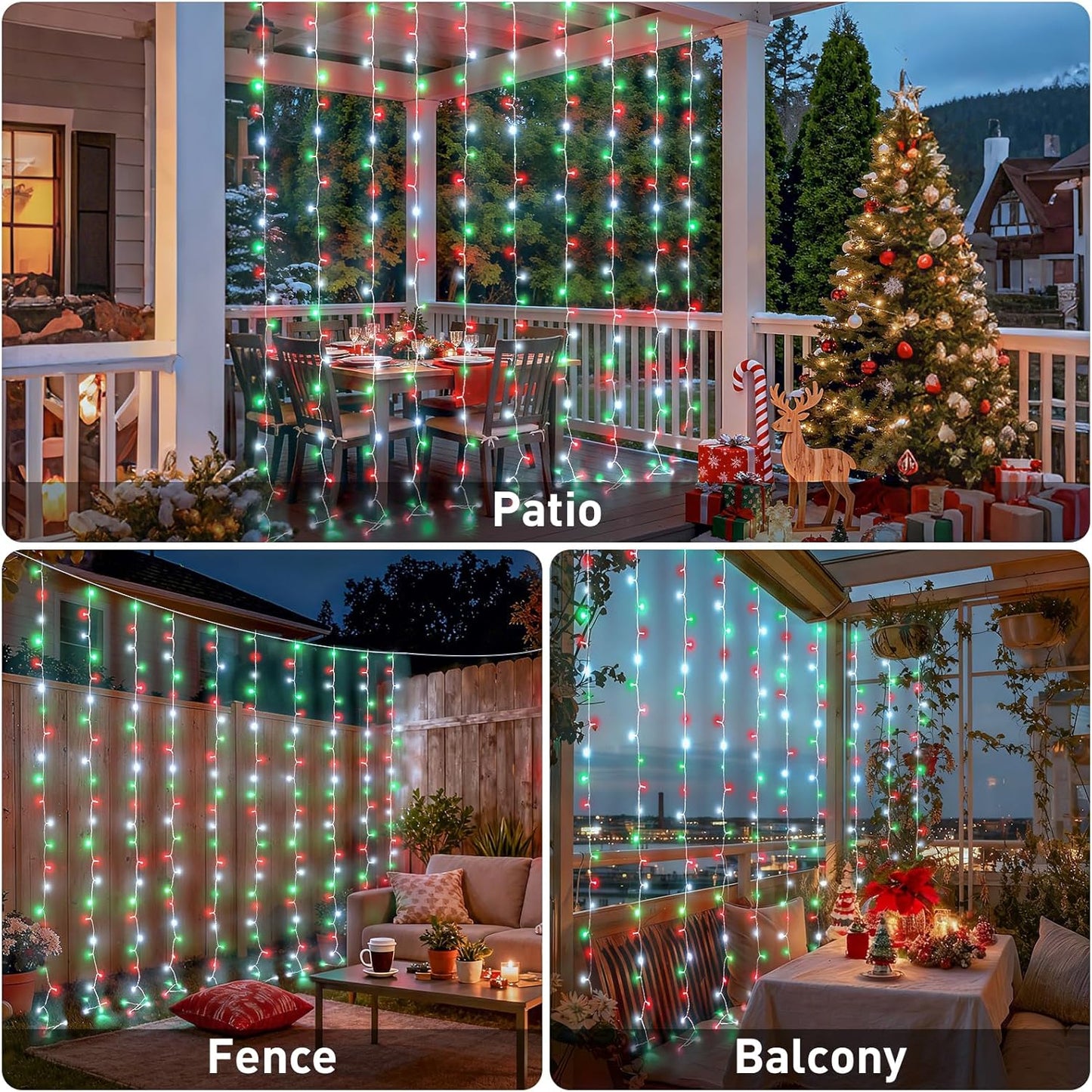 JMEXSUSS 300LED Red White and Green Christmas Curtain Lights with Remote, Indoor Christmas String Lights Plug in, Hanging Twinkle Lights for Bedroom Window Wall Yard Outdoor Xmas Decor, 9.8x9.8ft