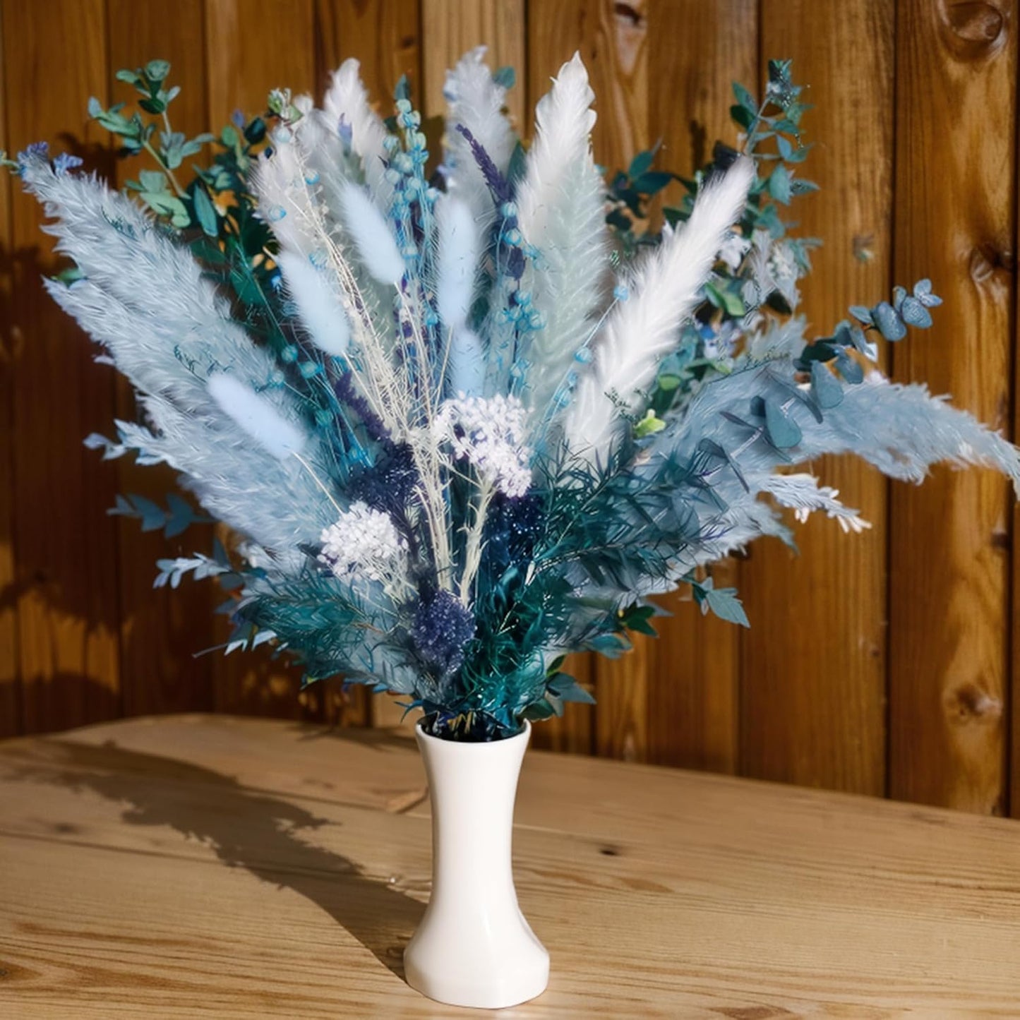 Pampas Grass Decor Dried Flowers with Blue Pampas Grass Boho Floral Arrangements for Home Office Wedding Centerpieces Rustic Blue Flowers Decor