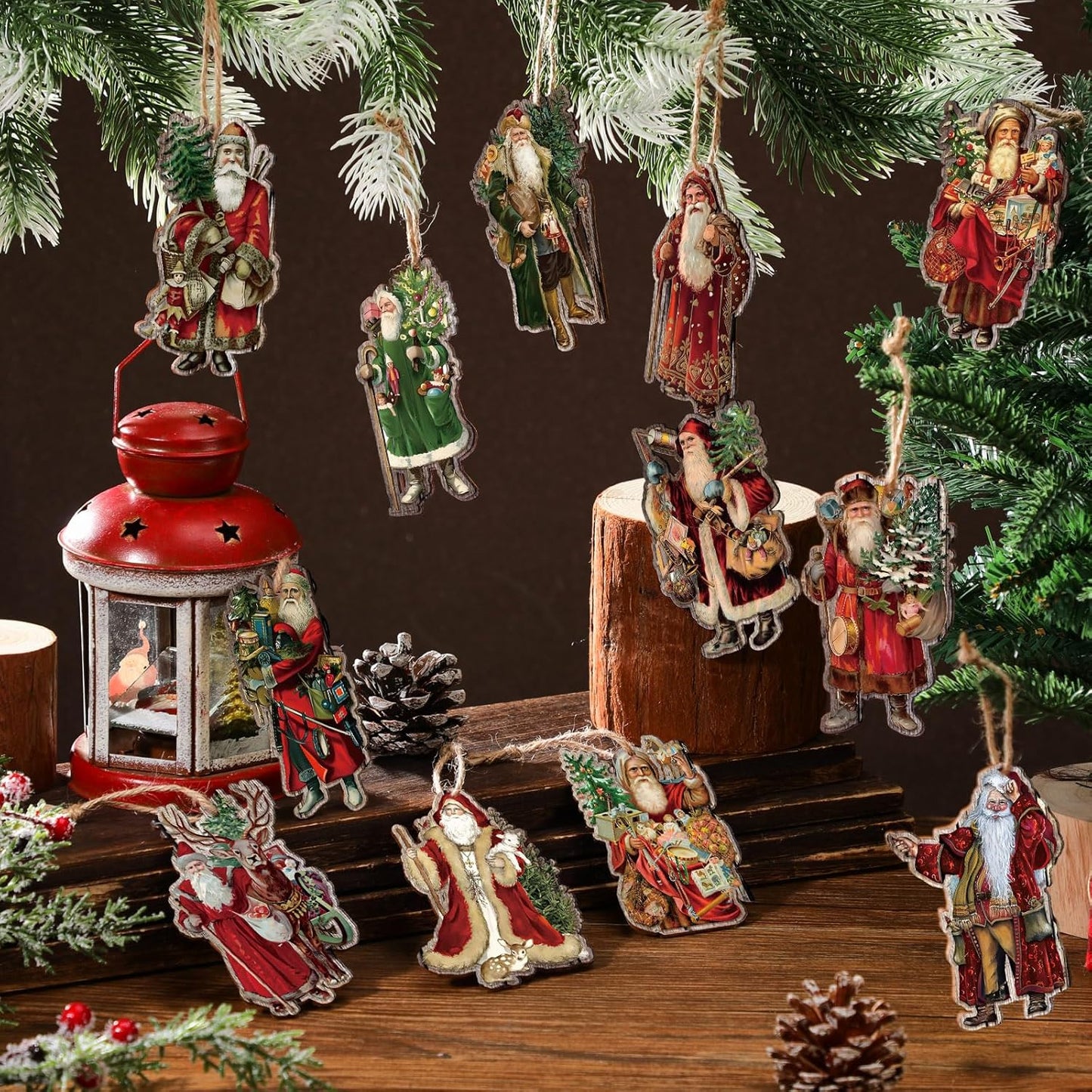 Suzile 36 Pcs Christmas Wooden Ornaments Vintage Christmas Tree Decorations Santa Claus Ornaments for Tree Wreaths Xmas Hanging Wood Cutouts Decor for Farmhouse Home Winter Holiday Party Favors