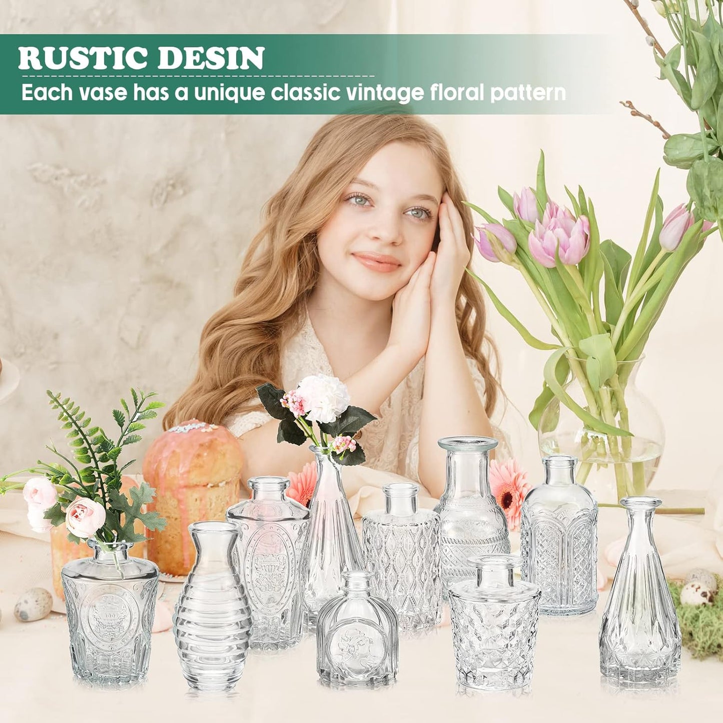 20 Pcs Glass Bud Vase Set Small Vintage Flower Vase in Bulk for Centerpieces Rustic Decorative Glass for Wedding Table Home Christmas Decoration (Clear)