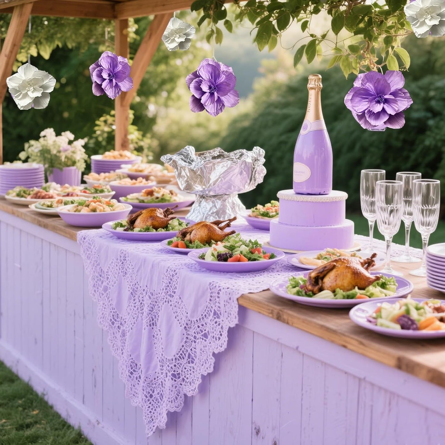 BRT Bearingshui Crepe Paper Flowers Decoration for Wall Total 9 Pcs, Artificial Flowers for Wedding Decor,Flower Backdrop Decor, Baby Bridal Shower Birthday Party, Purple White 3D Wall Flowers Decor