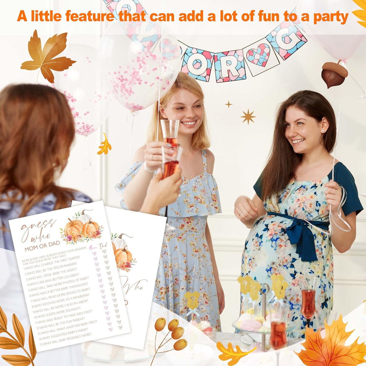 Baby Shower Games, Thanksgiving Guess Who Mom or Dad Game Cards, 25 Sets Baby Gender Reveal Party Decorations Supplies Favors - E01