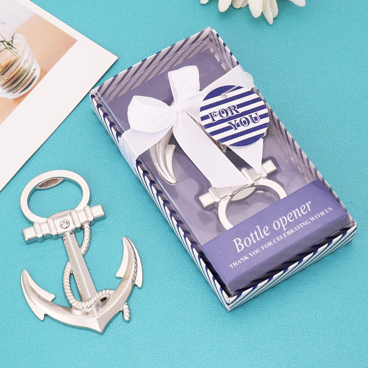 24 PCS Nautical Themed Anchor Party Favors Beer Bottle Opener Party Souvenirs with Exquisite Packaging for Wedding Party Favors Gift & Decorations Bridal Shower Party Souvenirs (Anchor, 24)