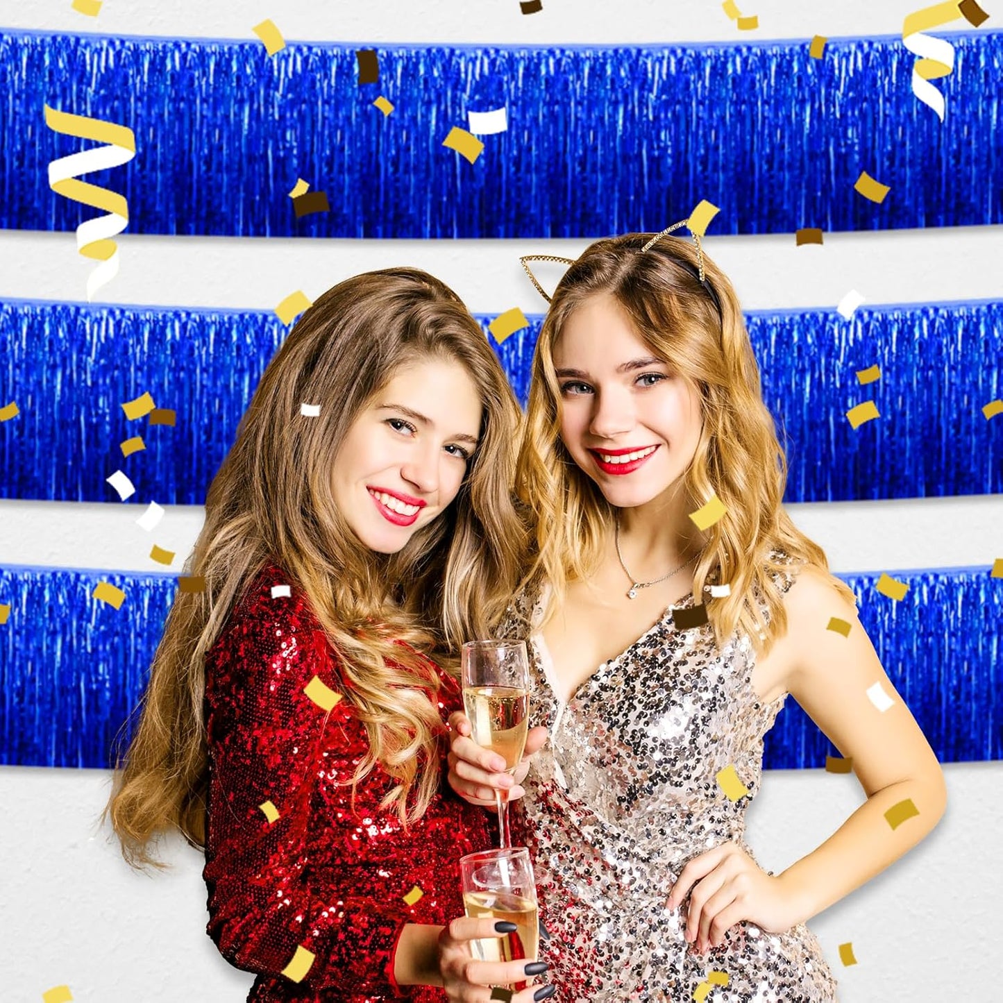 3 Pack 10 Long Blue Metallic Foil Fringe Garland Wall Hanging Tassle Banner, Mother's Day, Easter, Parade Floats, Birthday, Theme Party, Wedding Party Decorations