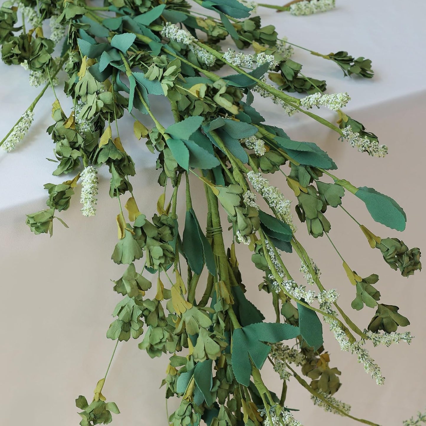 Mizii Fall Garland Artificial Flower Garlands 6 Feet Fake Wildflower Floral Garland Hanging Vines Flowers Decorations for Mantle Table Centerpieces Room Wall Fireplace Wedding Fall Decor (Green)