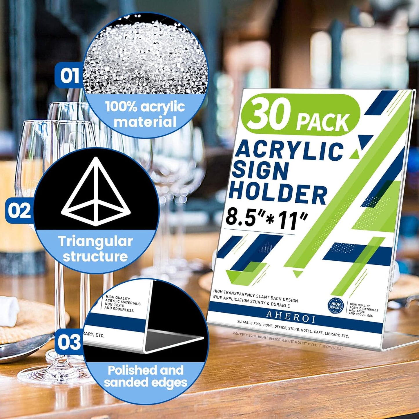 Aheroi Acrylic Sign Holder 8.5 x 11, 30Pcs Plastic Sign Holder 8.5 x 11 Standing, Clear Paper Holders Acrylic Paper Document Holders, Plastic Stands Flyer Display,Office School Table Supplies