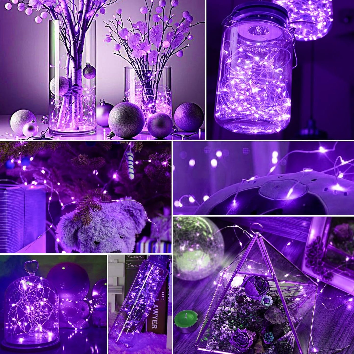 pozzolanas 8 Pack Purple Battery Operated String Lights - 7ft Waterproof Fairy Lights with 20 LEDs for Home, Mason Jar, Party, Wedding, Halloween, Christmas Decorations
