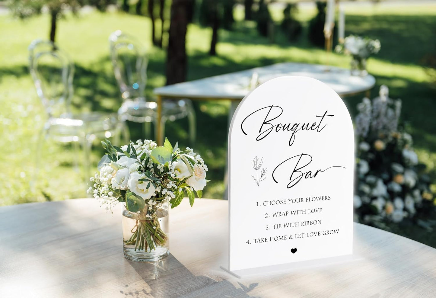 Bouquet bar Sign, White Arch Acrylic Wedding Sign, Flower Bar Supplies, Wedding Reception Decorations, Bridal Shower Decor, Engagement Party Decor, Centerpiece Table Decorations Party-9