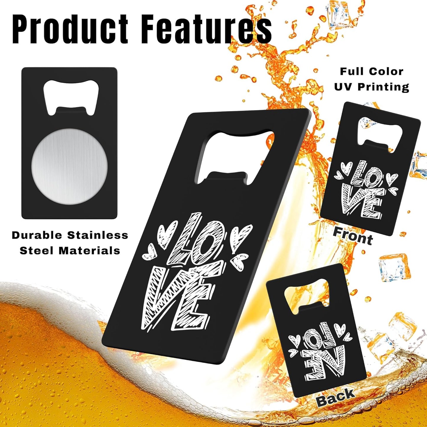 Personalized Credit Card Bottle Opener, Custom Stainless Steel Beer Bottle Opener, Upload Your Name/LOGO/Text, for Wedding Favors, Brewery, Bar, Anniversaries, Party (Orange)