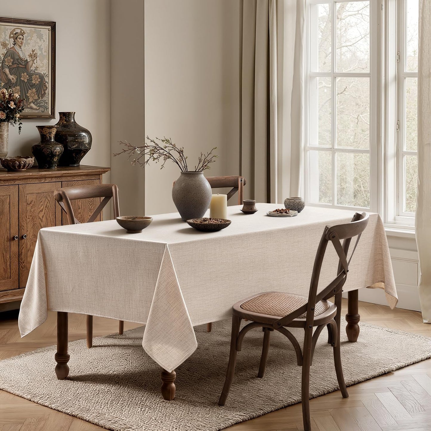 MIULEE Ivory Linen Tablecloth 60x120 Inch Rectangle Table Cloth Waterproof,Stain Resistant & Wrinkle Resistant for Dining Party Wedding