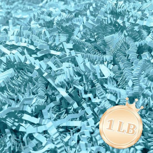Zankubom 1 LB Sky Blue Crinkle Cut Paper Shred Filler Great for Gift Wrapping, Sky Blue Basket Fillers, Birthday, Halloween Thanksgiving Christmas Easter Party Decor Filling Supplies