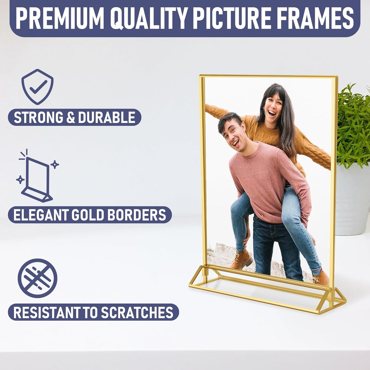 Gold Picture Frames Double-Sided, 6-Pack 5x7 Acrylic Table Number Holders, Clear Easel Stands for Signs, Gold Frames for Wedding Table Numbers, Menu Holders, and Photo Displays for Events and Décor