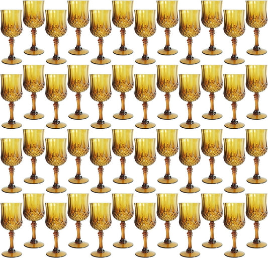 Plastic Wine Glasses，Plastic Goblets Vintage Style Cordial Drinking Glasses for Wedding Reception, Grand Event Party Supplies (48, Amber)