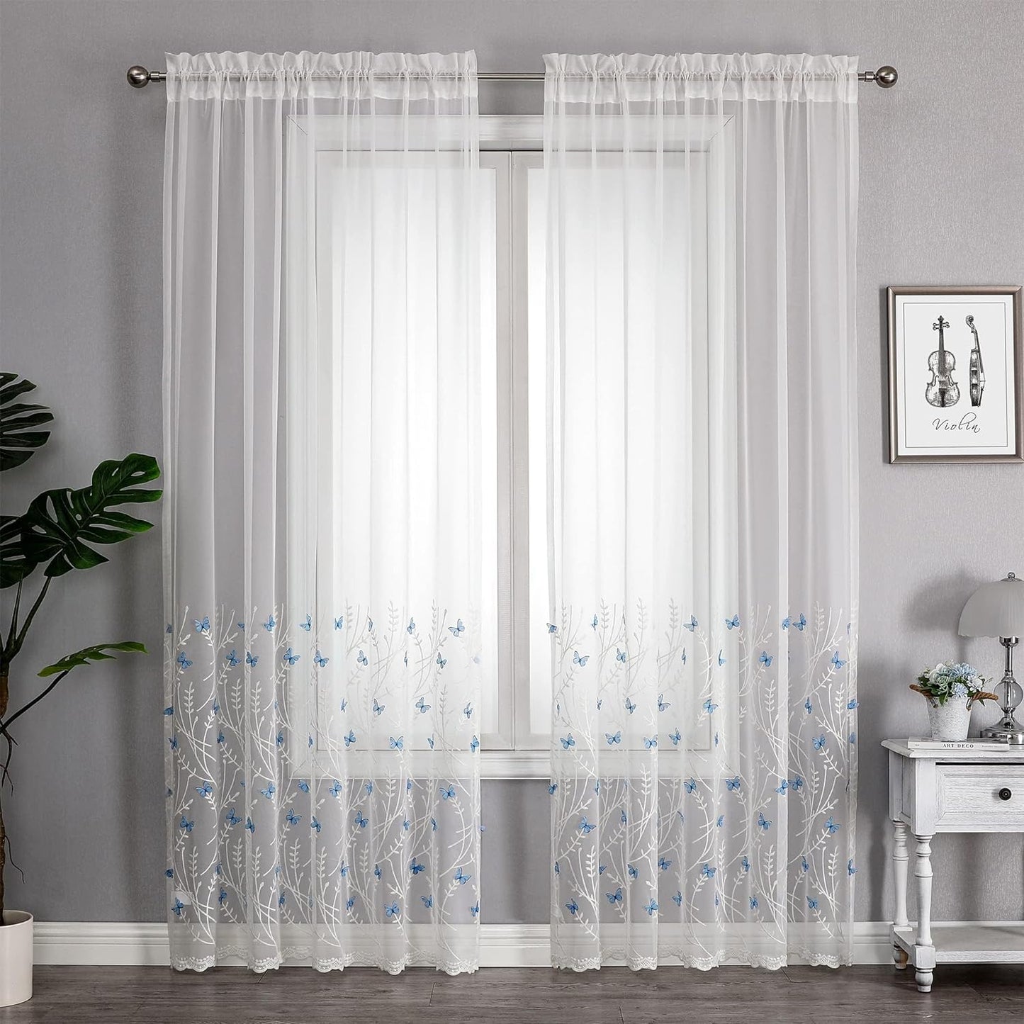 VISIONTEX White Sheer Voile Curtains, Decorative White Embossed Drip Rod Pocket Window Drapes for Home Kitchen, Living Room and Bedroom 54 x 63 Inch, Set of 2 Curtain Panels