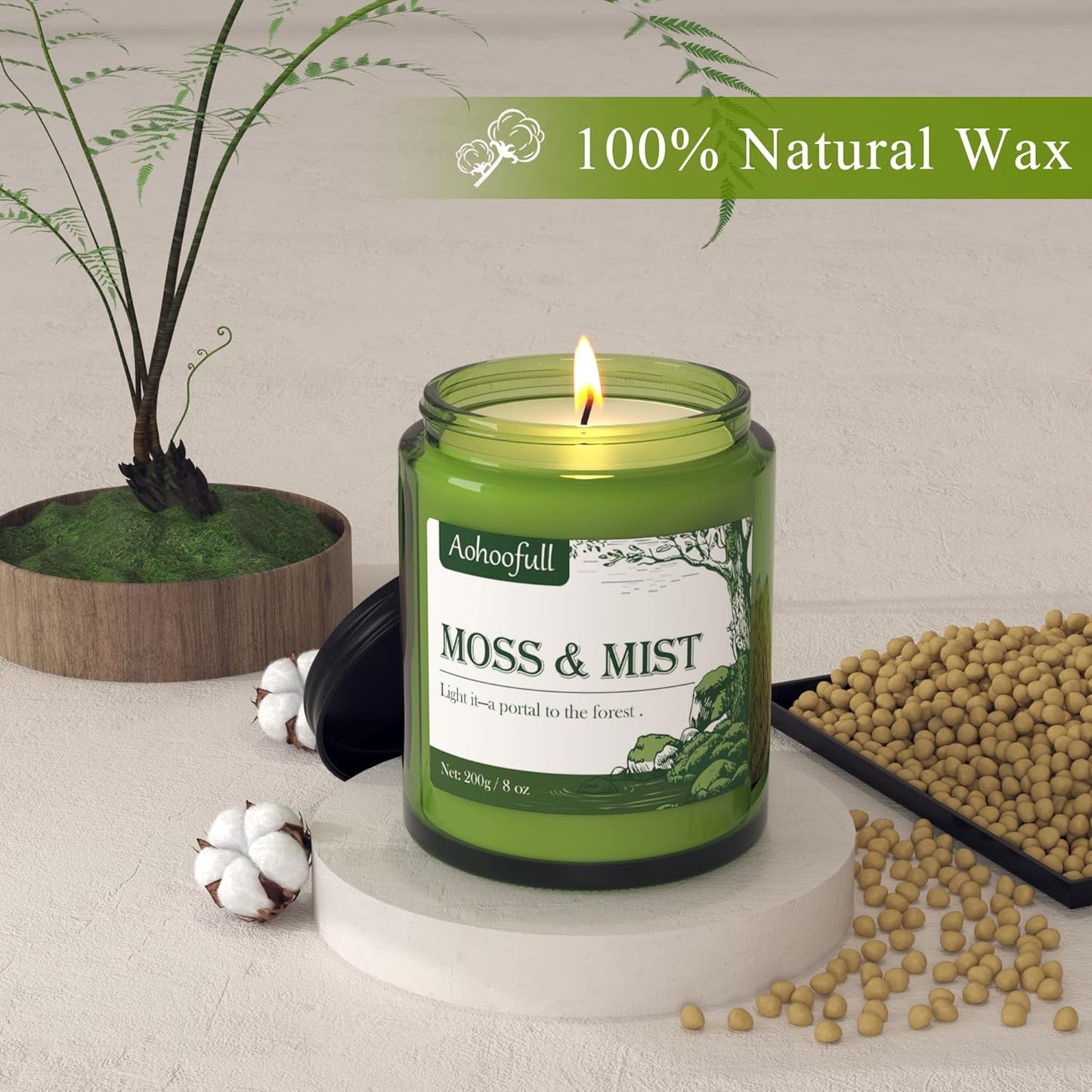 Moss & Mist Soy Candles for Home Scented,8oz 40 Hour Burn Aromatherapy Candle Gift for Stress Relief, Meditation, Yoga, Relaxing SPA, Reusable Jar for Men and Women