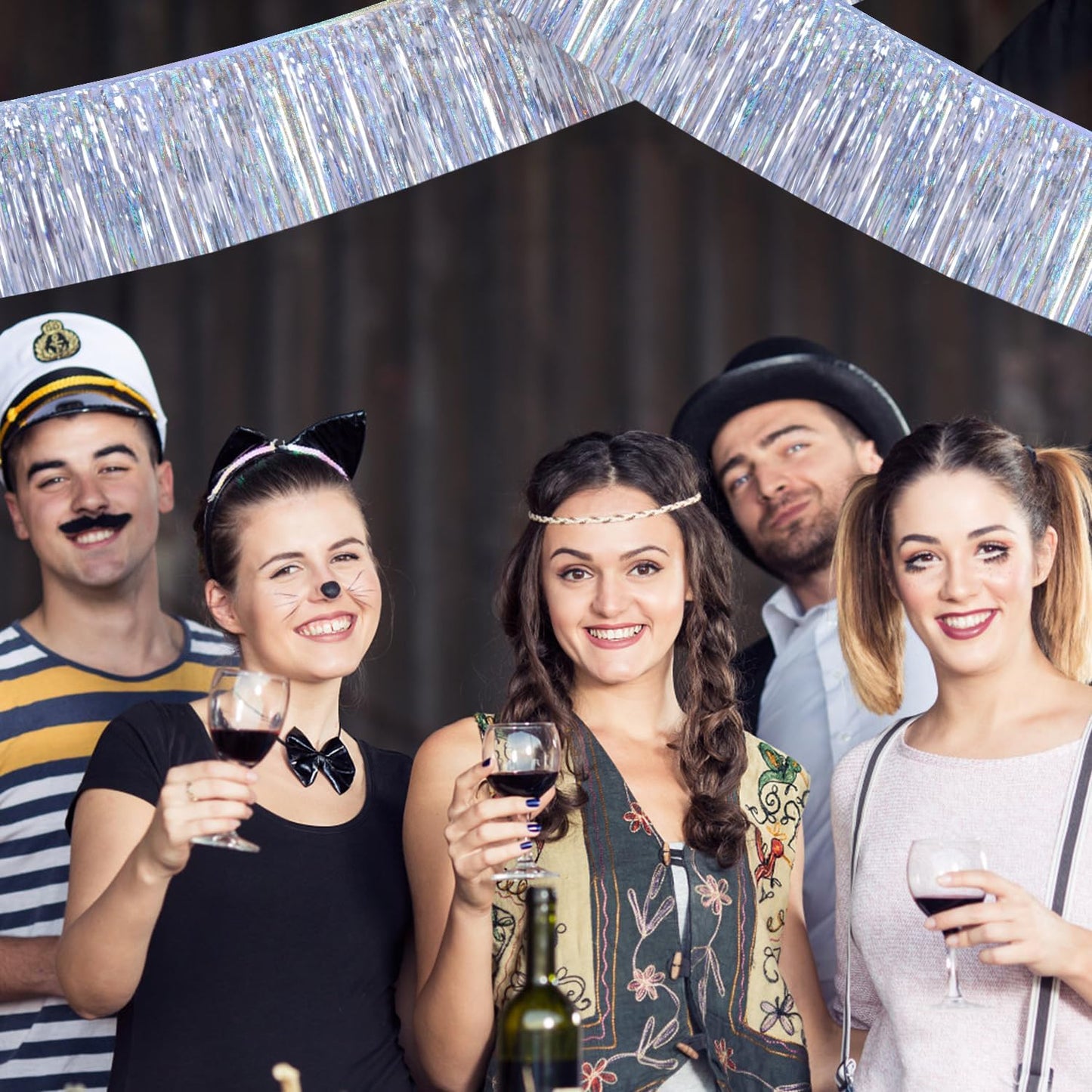 Laser Silver Birthday Decorations Tinsel Garland Parade Float Decorations for Trailer 4Pack 12FT Christmas Party Decor Ceiling Fringe Banner Silver Backdrop for Streamers Party Decorations