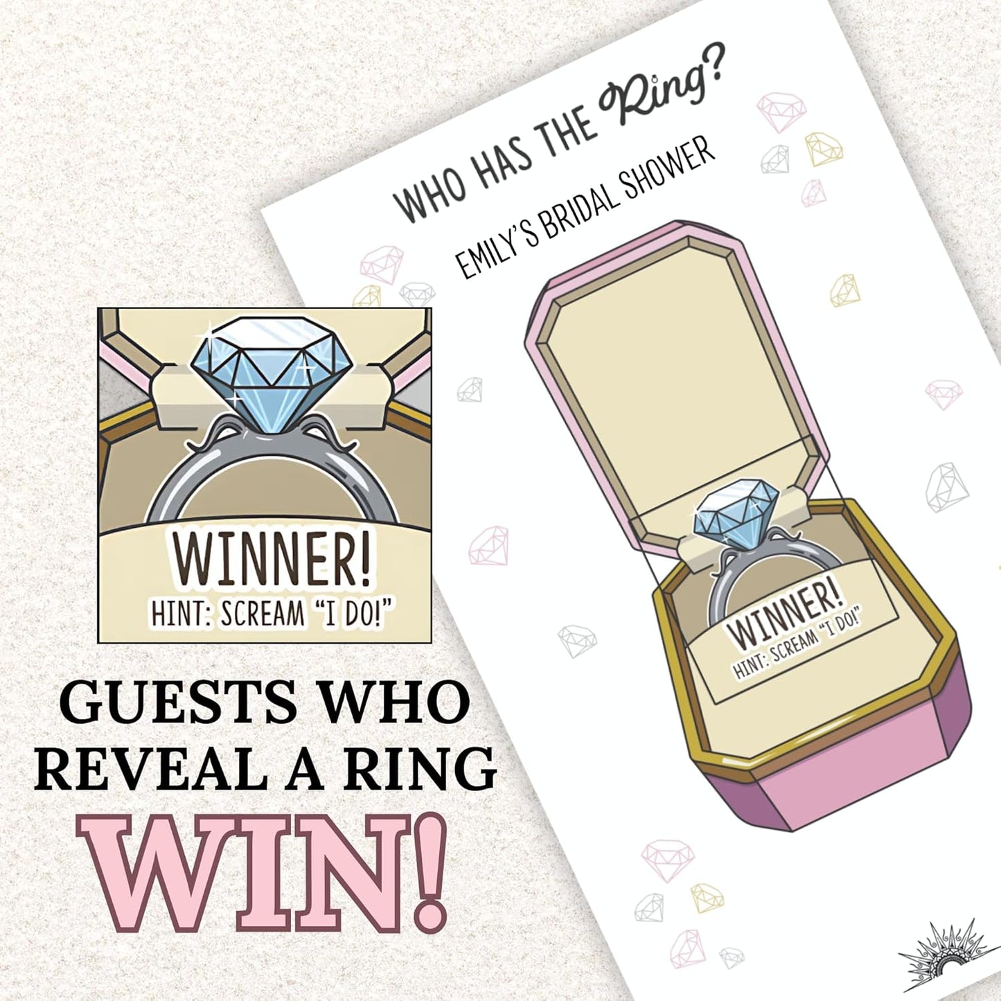 Who Has The Ring Bridal Shower Scratch Off Game - Hilarious Losing Phrases on Ticket Cards - Funny Wedding Shower or Fun Engagement Party Game Idea for 30 Guests (Personalized)