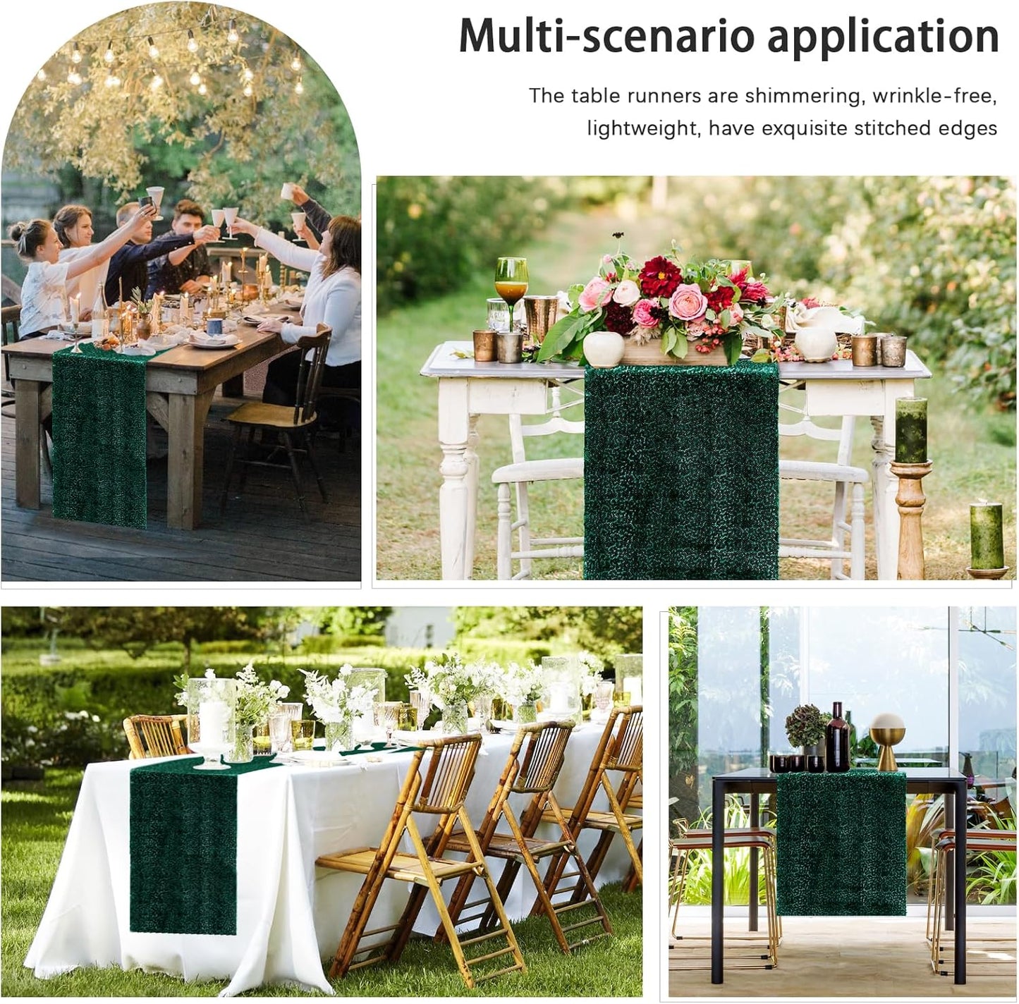 6 Packs 12 x 72 inches Sequin Table Runner, Hunter Green Glitter Table Runner for Birthday Party Supplies Wedding Engagement Baby Shower Holiday Celebration Event Decorations