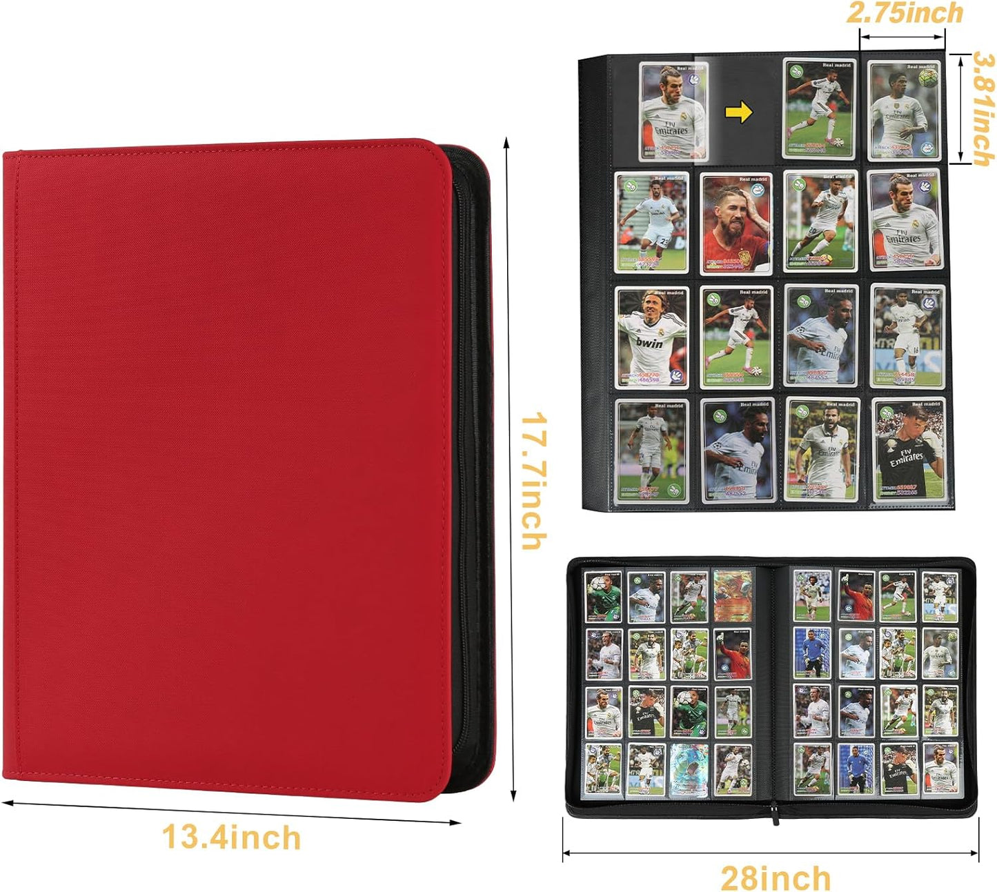 Trading Card Binder 16 Pocket, 1024 Pockets Card Binders, Card Collection Binder, Card Album Folder for MTG, TCG, Sports Cards, Game Cards (Red)