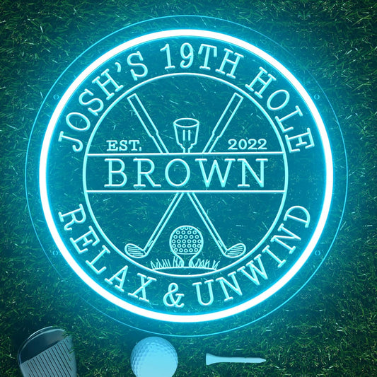 Custom LED 19th Hole Golf Neon Sign, Personalized Neon Name Signs for Wall Decor, Dimmable Light Up Signs Customizable for Golf Clubs Bar Man Cave Lounge Party Clubhouse, Golfer Men Dad Gifts