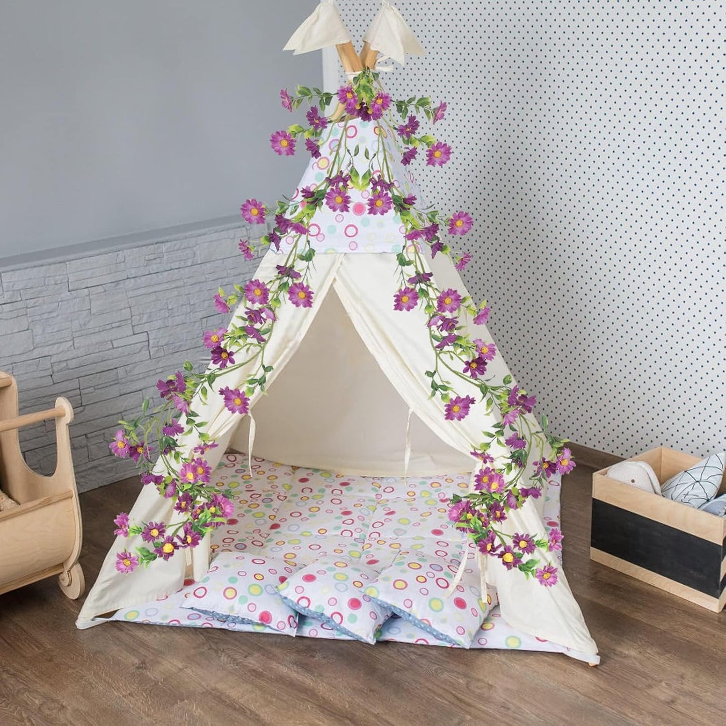 2 Pack Artificial Purple Flower Garland Silk Daisy 13FT Fake Vines Purple Birthday Party Decorations Wisteria Hanging Flowers Garland for Backdrop Arch Wall Home Wedding Indoor Cemetery Decor