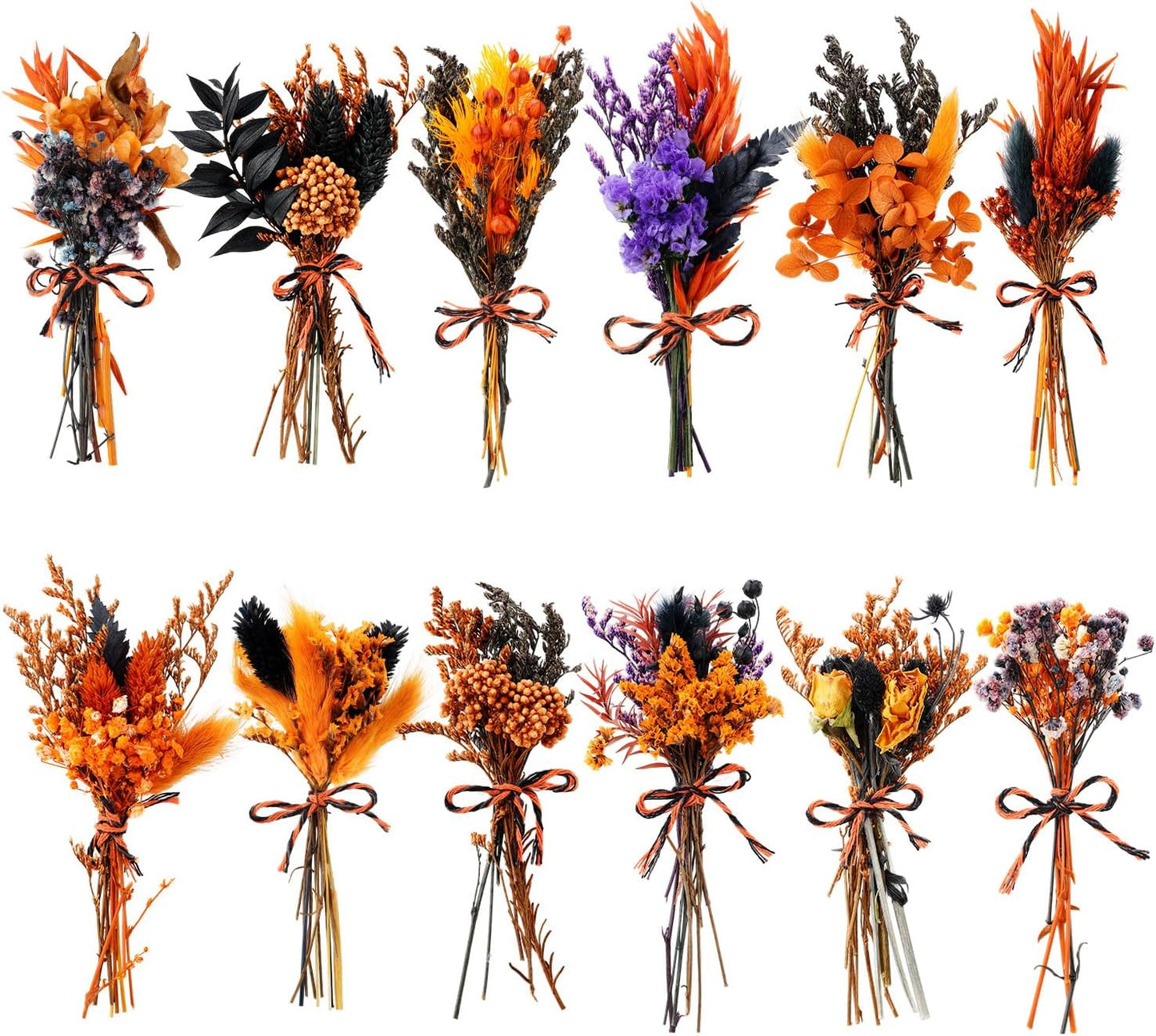 10/12/24/36 Pack Mini Dried Flowers for Vase Wedding Various Mini Bouquet Dried Small Wildflowers Natural Flowers Bulk for Crafts DIY Decor (12, Halloween Color1)