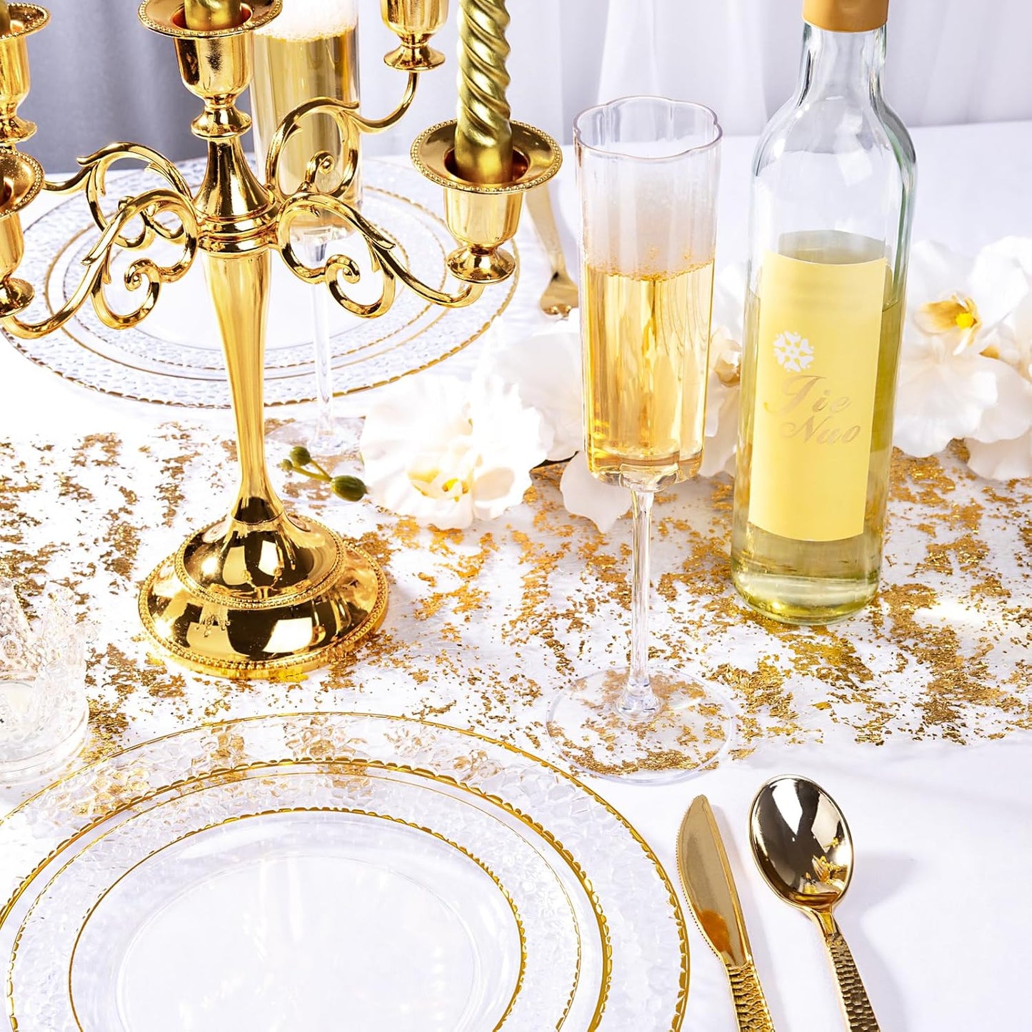 Ciaell 24 Pack Plastic Champagne Flutes - 6 Oz Flower Wavy Champagne Plastic Glasses - Heavy Duty Vintage Disposable Flutes for Party & Anniversary & Wedding