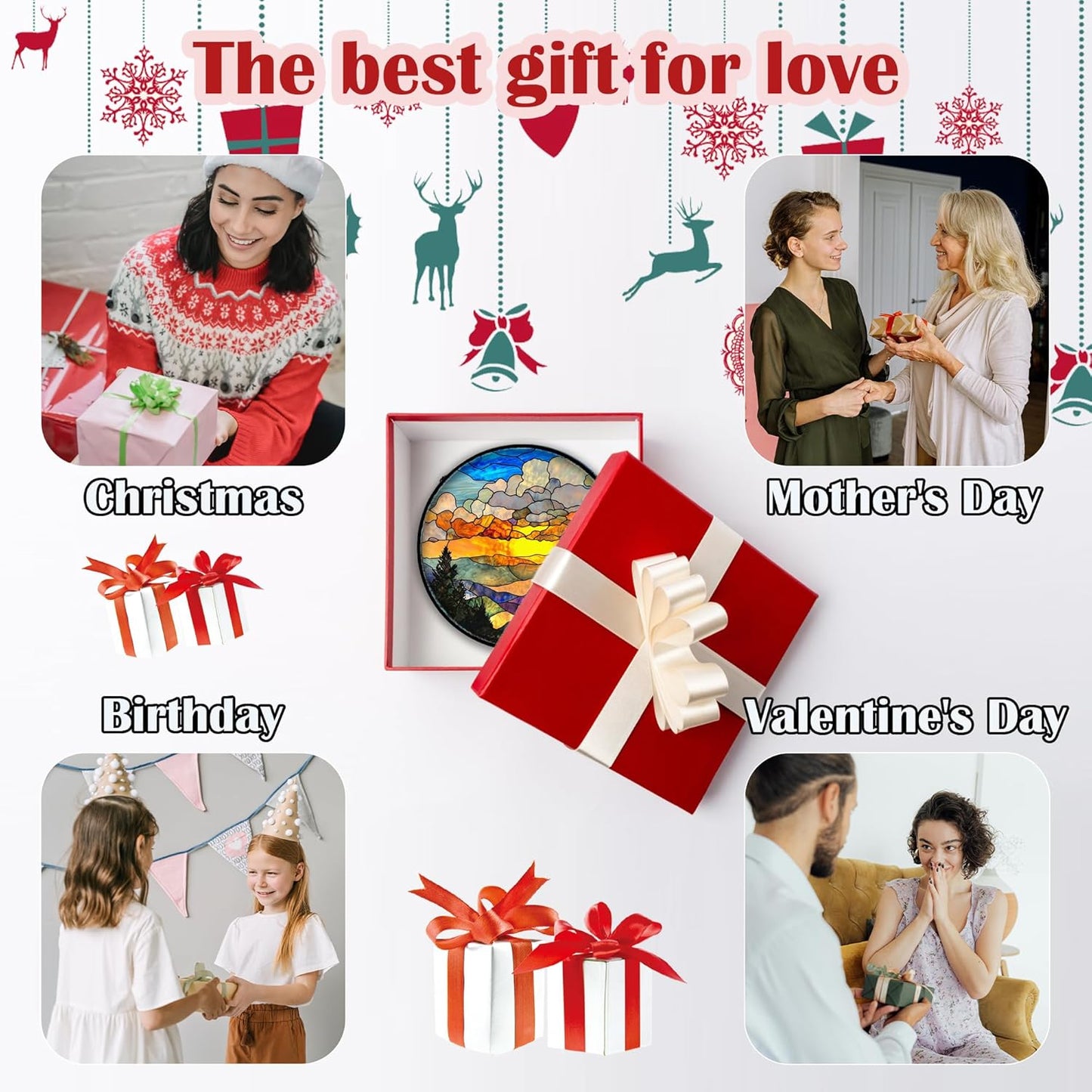 Stained Glass Window Hanging, Abstract Clouds Mountains Landscape Suncatcher for Doors Window Home Sun Catchers Decor Mother's Day Birthday Gifts for Women, Men Mom 11.8 in