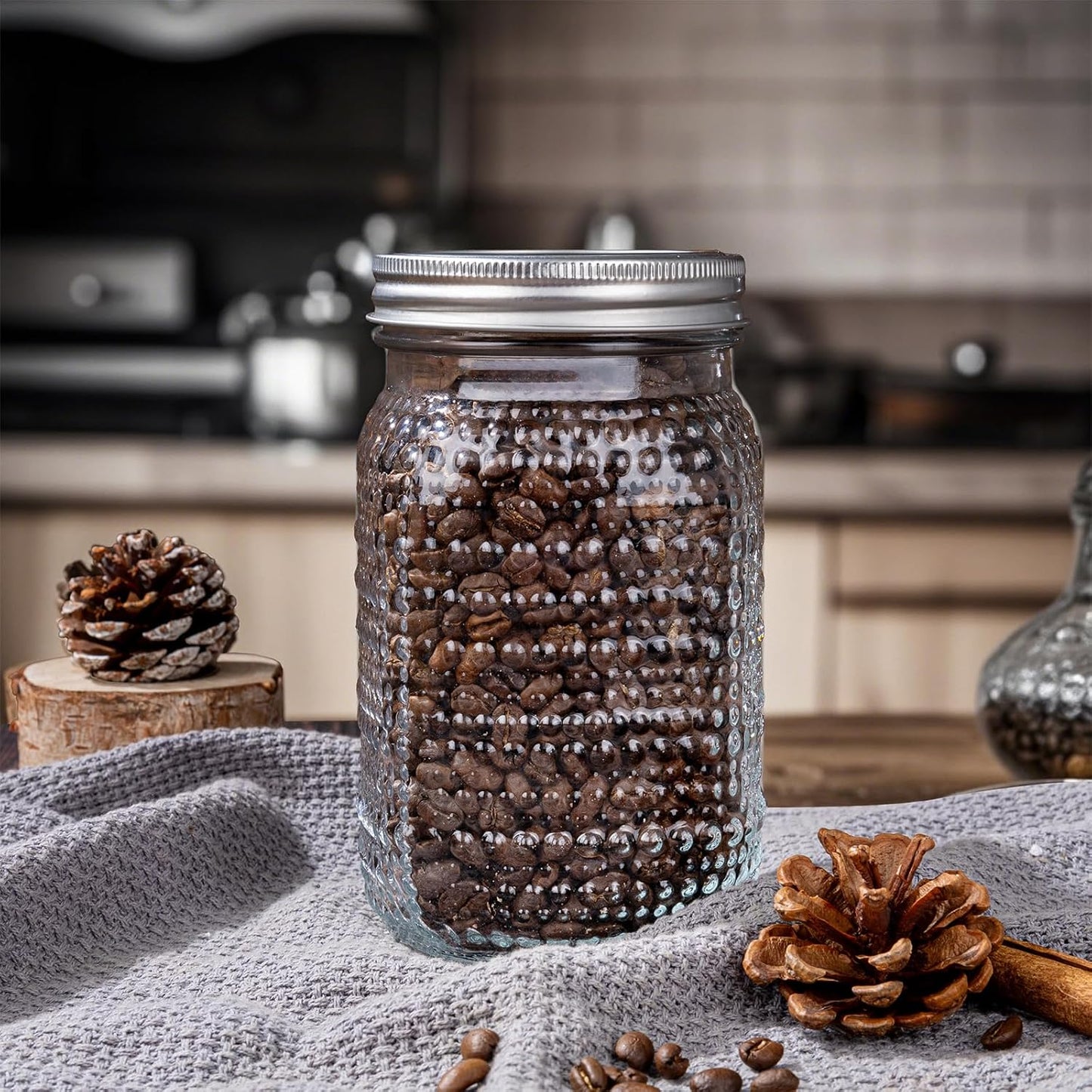 WELLIFE Mason Jars 32 oz, 6 Pack Quart Mason Jars Wide Mouth for Pickling,Canning, Decoration, Fermenting and Food Storage,Microwave & Dishwasher Safe