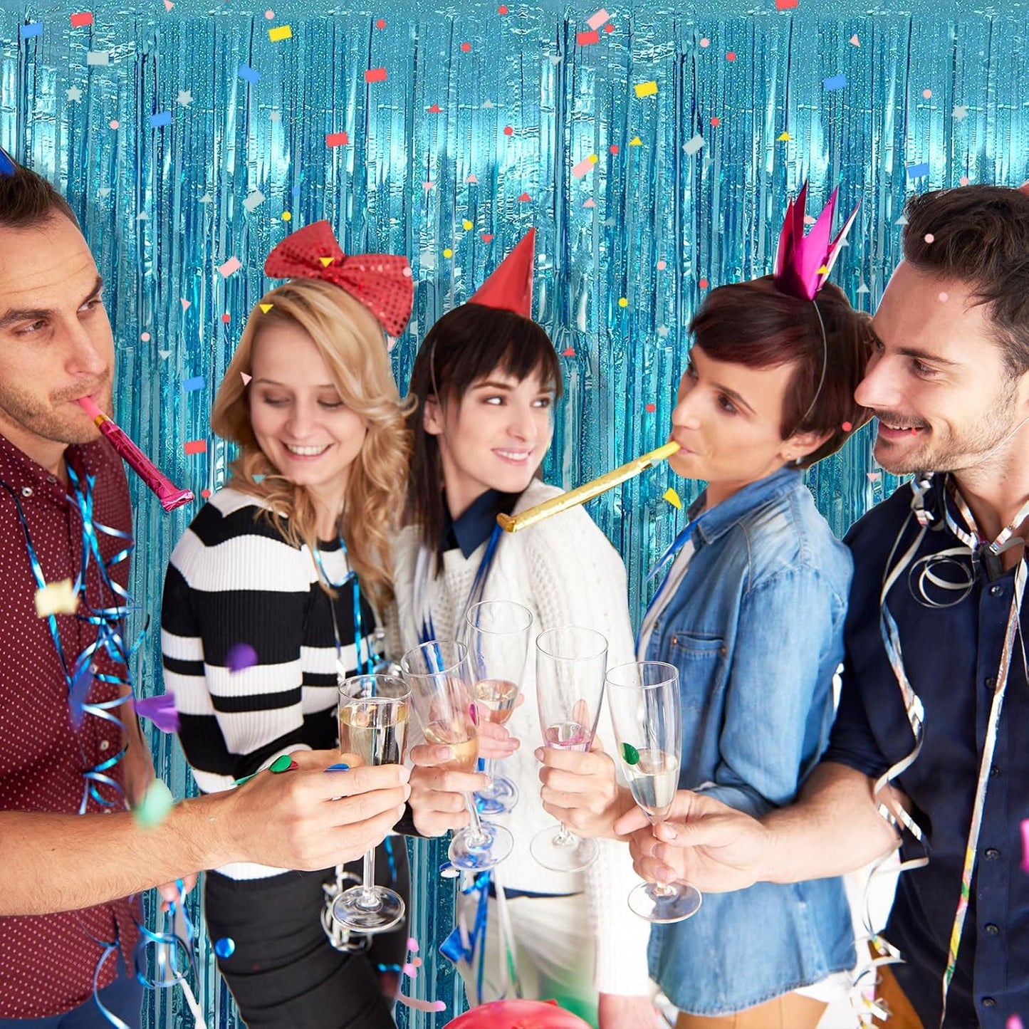 10 Pack Blue Streamers Party Decorations Tinsel Backdrop Glitter Blue Foil Fringe Party Decor for Ocean Theme Birthday Party Baby Shower Halloween