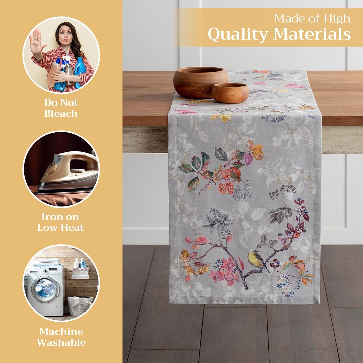 Maison d' Hermine Table Runner 100% Cotton Single Layer Table Runners 108 inches Long for Thanksgiving Christmas Decorations Home Kitchen Dining Party Wedding (Equinoxe - Grey, 14.5" x 108")